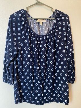 Michael Kors Navy 3/4 Sleeve Geometric Tunic Top size medium